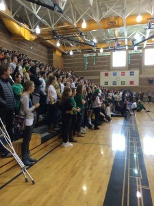 Students gather to watch the Diversity Assembly.