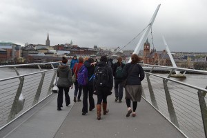 HFB Seattle walks the Derry/Londonderry Peace Bridge, which was built in 2011 to unite both sides of the city.