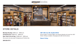 Amazon's info for the new store. While the retailer has been renowned for its online service, their new store's an odd departure from that.