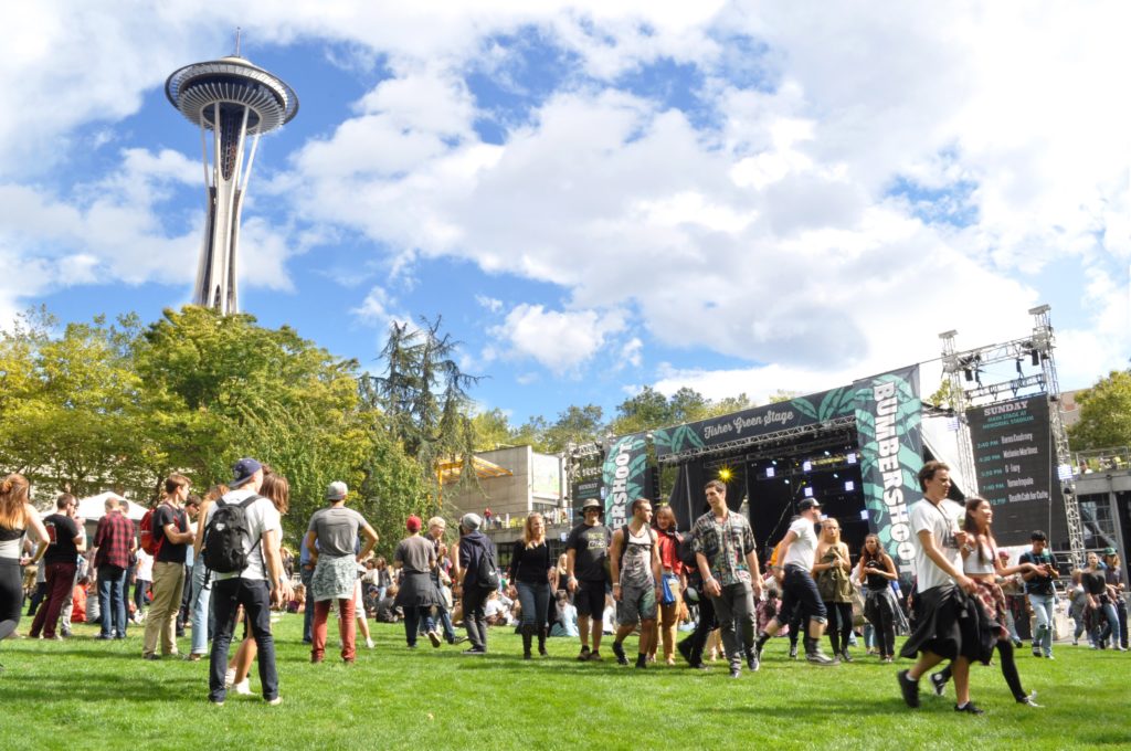 Bumbershooters gather around Fisher Green stage. Photo by Natalie Kauper